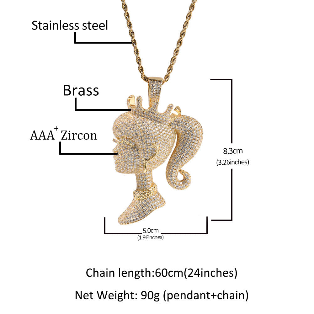Jewelry ins Crown Barbie Pendant Necklace Copper with Zircon Angel Pieces Royalty Spectrum St. Valentine's