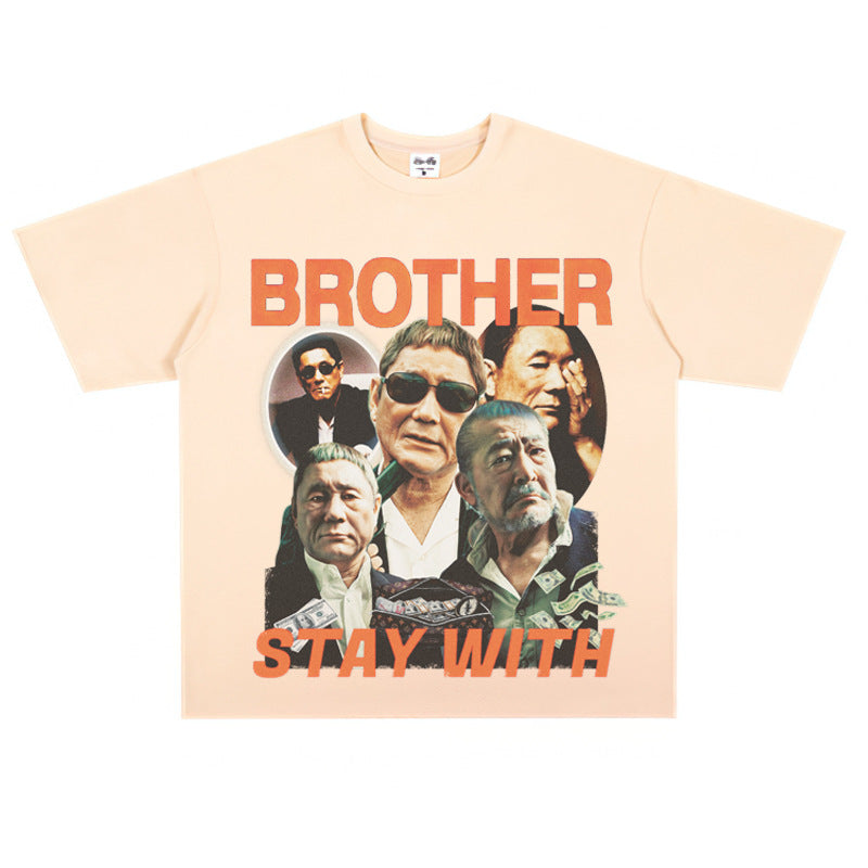 Film Star T Shirt Loose Heavy American Retro Street Cotton T-shirt Men and Women