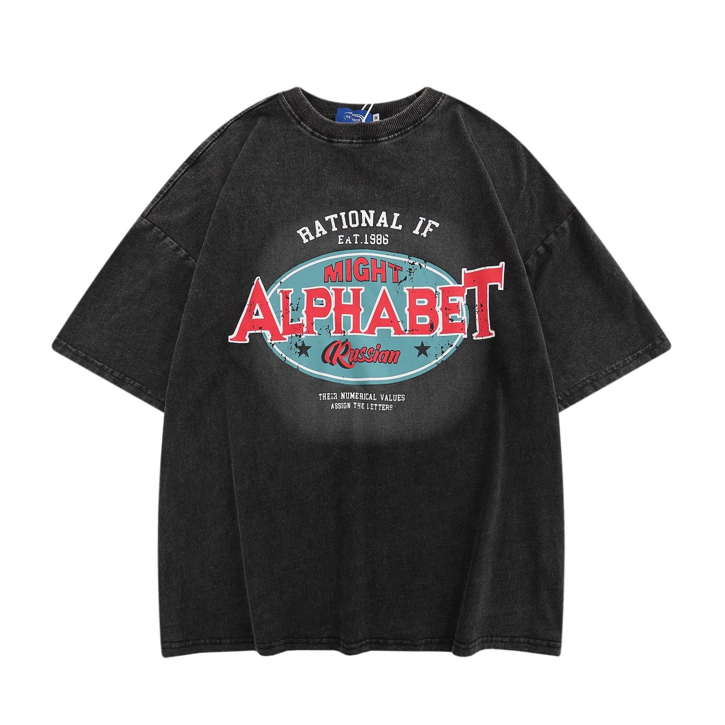 Hustle vintage washed old t-shirt retro letter print short sleeve