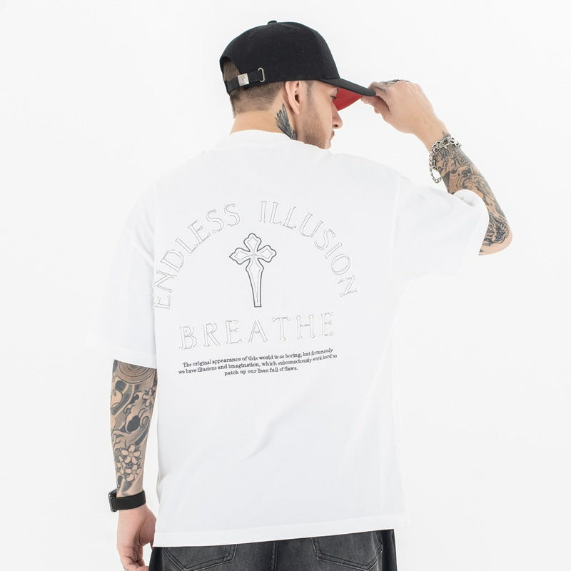 Vintage 90s Hip Hop Clothing Summer Embroidery Casual Short Sleeve T-Shirt