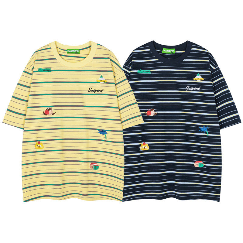 Hip Hop Shirts For Boys Crew Neck Striped Short Sleeve Shirt Casual Top