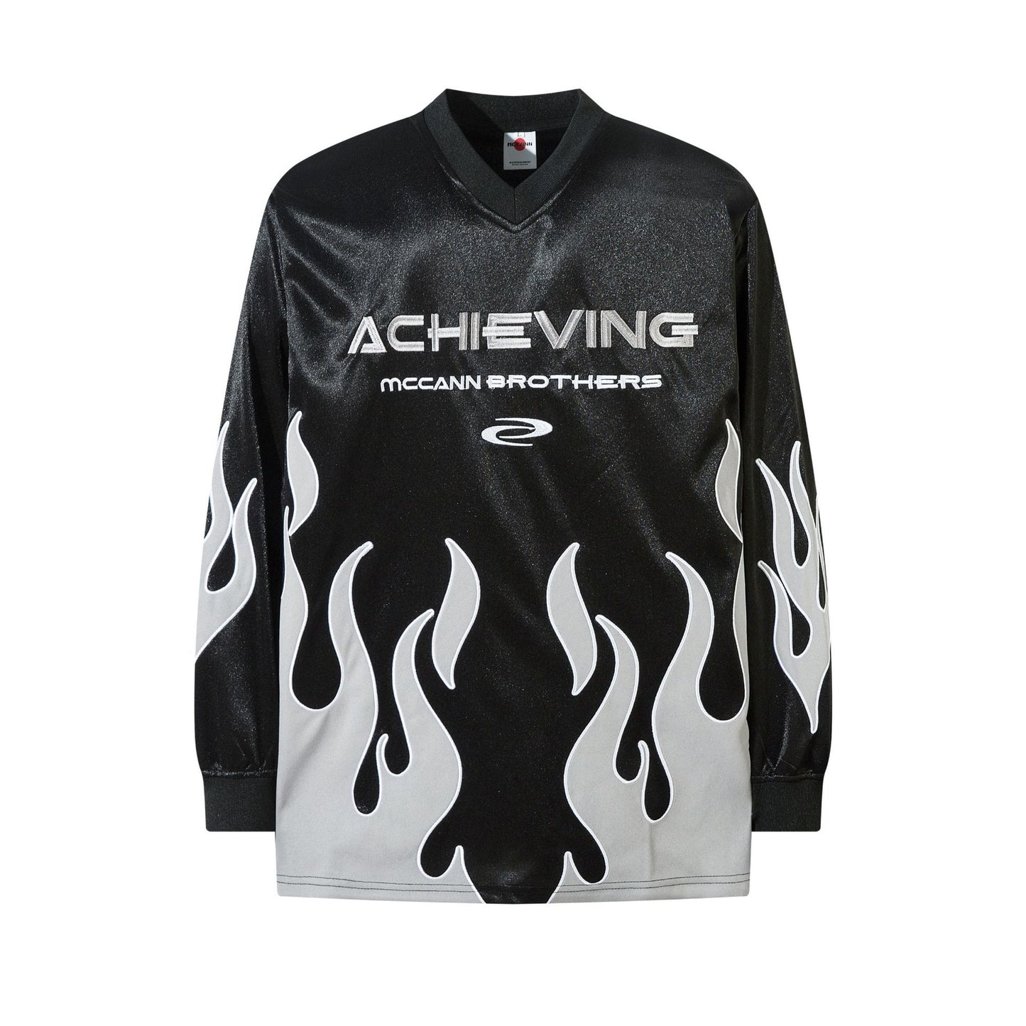 Racing oversized t shirt autumn, flame embroidered locomotive t-shirt long sleeve