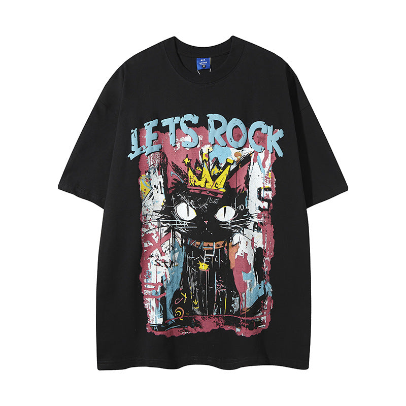 Nyc T Shirt Retro Cat Print Short Sleeve T-Shirt Summer Oversize Casual Top