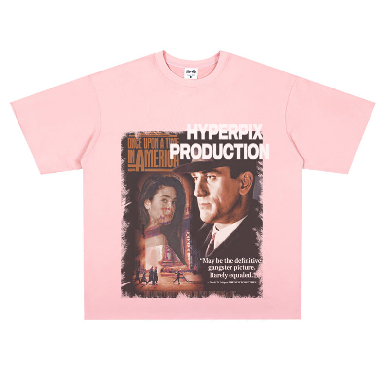 Film Star T Shirt Trendy Cotton Short Sleeve Loose round Neck American Retro T-shirt for Men