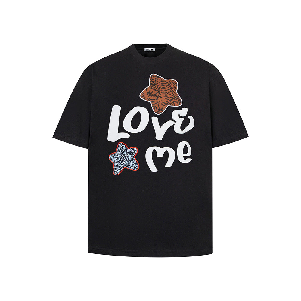 Nostalgia T Shirts Vintage Star Letter Crew Neck Short Sleeve T-Shirt