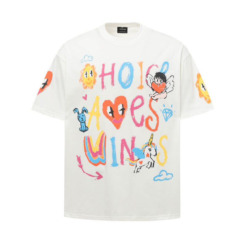 Hip Hop Shirts For Boys Vintage Graffiti Alphabet Fun Pattern Short Sleeve T-Shirt