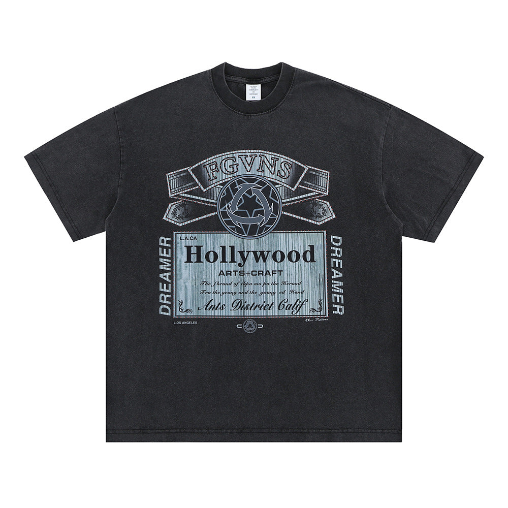 Vic Streetwear Summer Vintage Old Crew Neck Short Sleeve T-Shirt