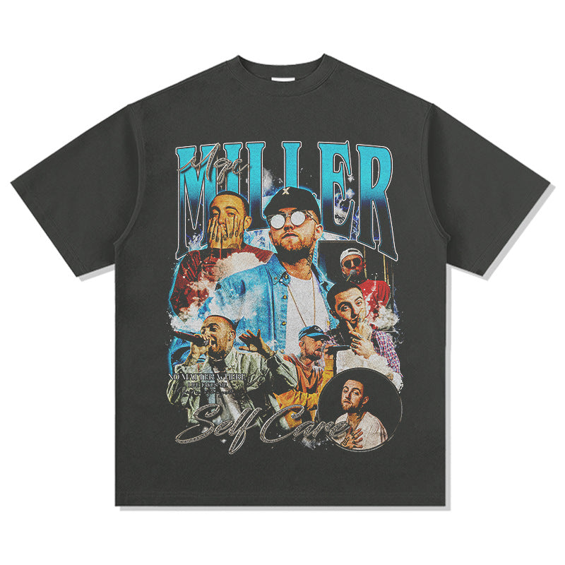 Outfit streetwear vintage hip hop macmiller print short sleeve t-shirt