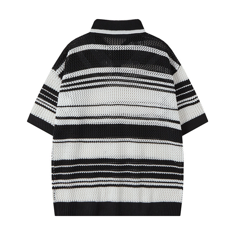 Camisas Retros Lapel Striped Contrast Knitted Vest
