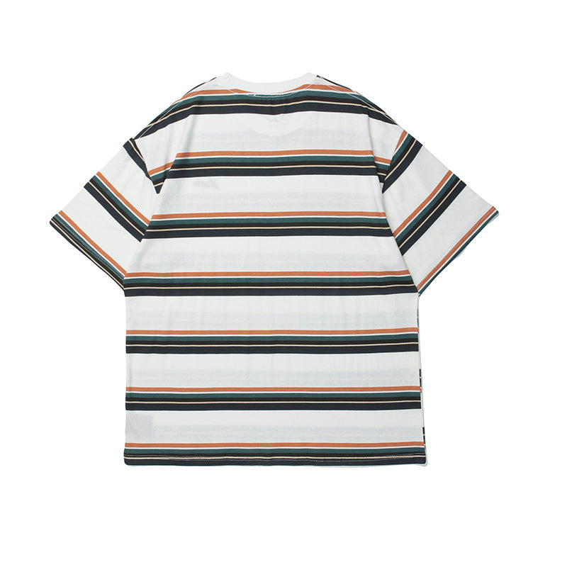 Vice streetwear Summer Stripe Print Short Sleeve T-Shirt Loose Crew Neck T-Shirts