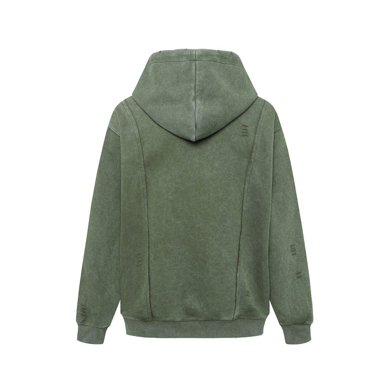 Streetwear Hoodie Hip Hop Vintage Washed Old Hooded Sweater Zip Cardigan Jacket