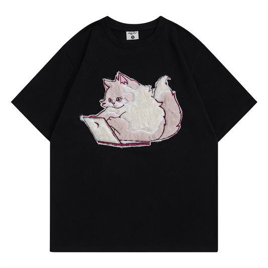 Camisetas streetwear Summer Vintage Kitten Casual Loose Short Sleeve T-Shirt