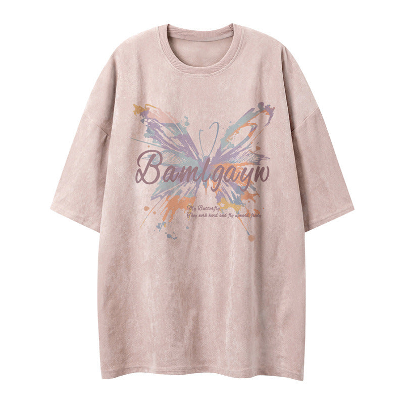 US drip outfits summer vintage butterfly print casual loose short sleeve T-Shirts