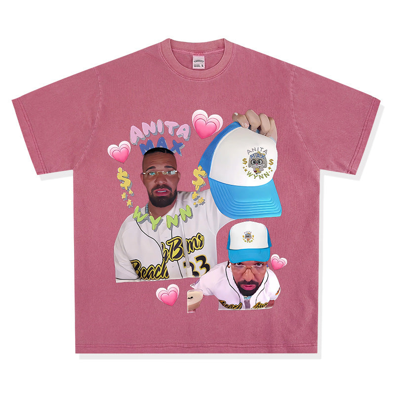 Outfit streetwear vintage hip hop drake print short sleeve t-shirt