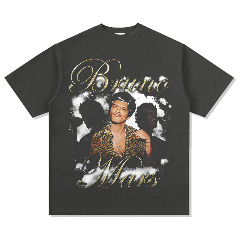Cool t rapper vintage Bruno Mars print short sleeve t-shirt
