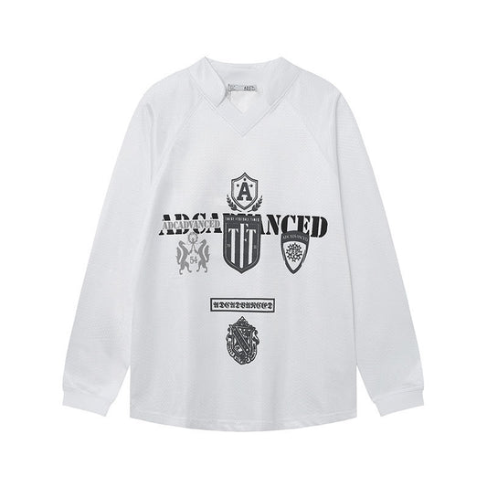 Marcas De Streetwear Vintage V-Neck Sports Jersey Wind Long Sleeve T-Shirt