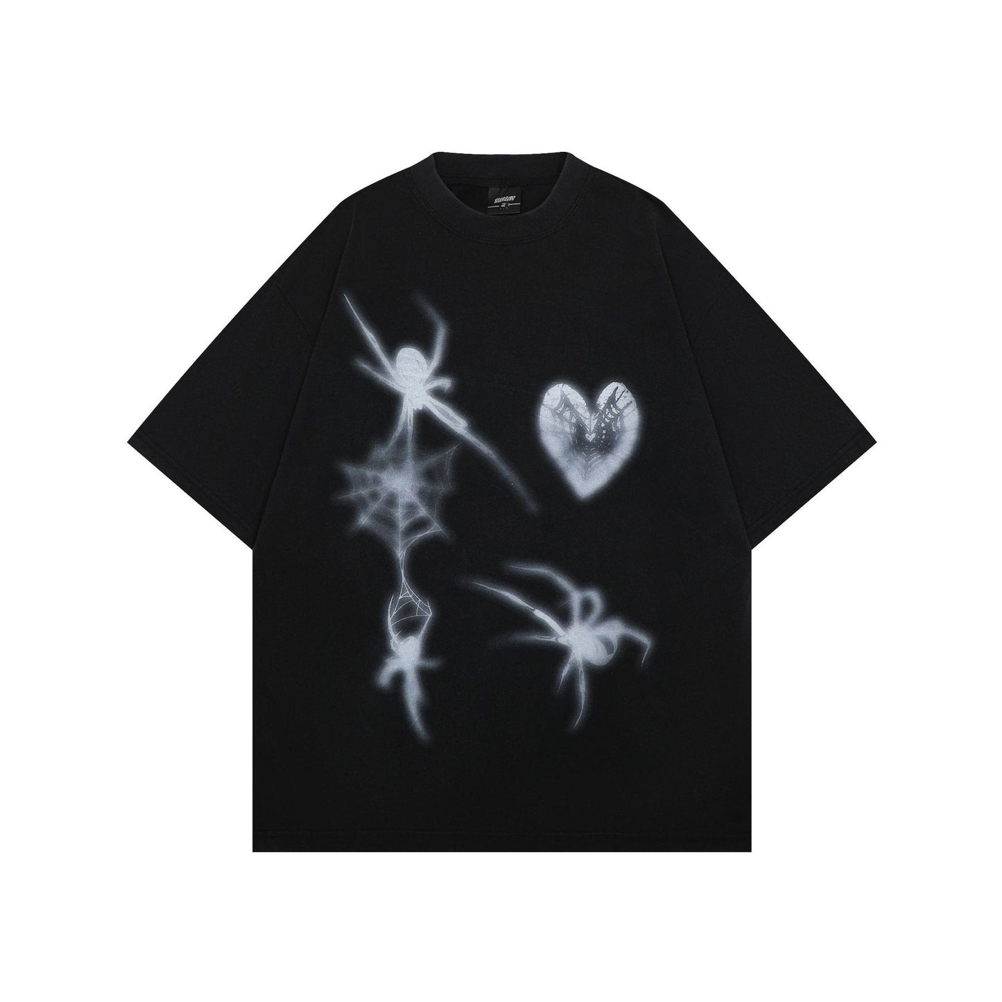 Hustle vintage summer heart-shaped printed wash water old short-sleeved T-shirt