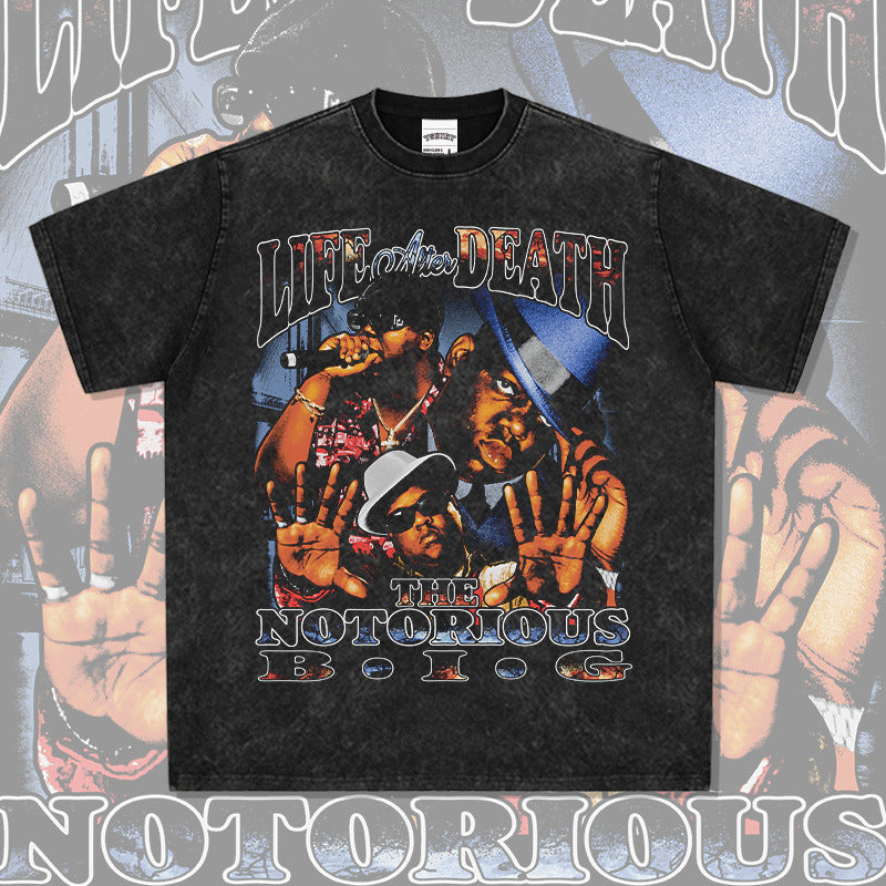 Marcas streetwear usa vintage hip hop biggie print short sleeve t-shirt