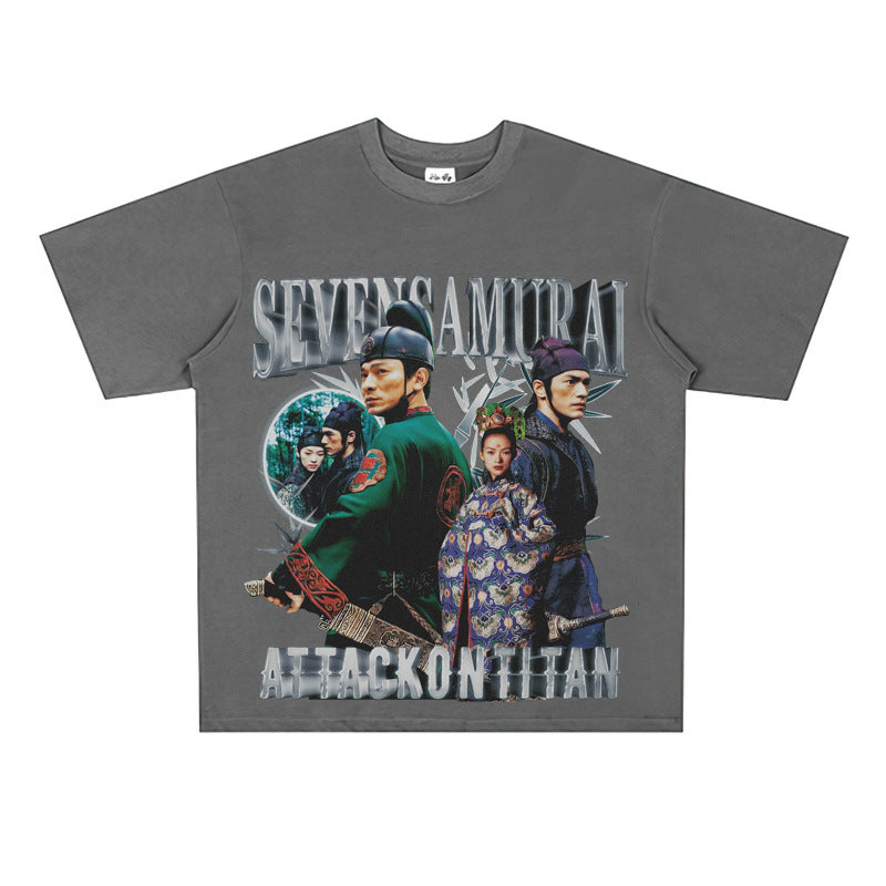 Film Star T Shirt Movie All-around Ambush Loose Retro Street Cotton Personality round Neck T-shirt Men and Women