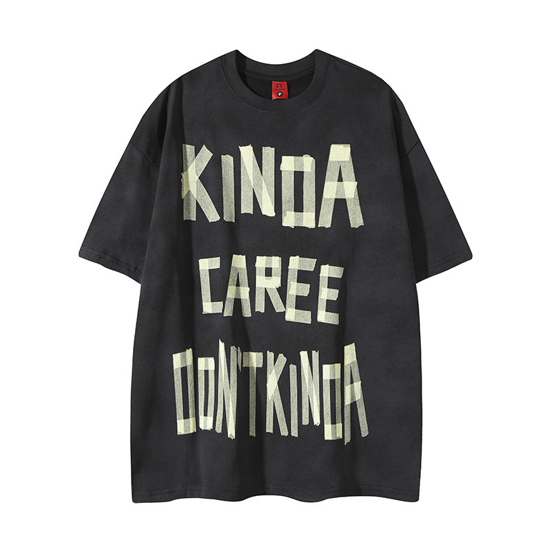 New York Hip Hop Style Vintage Alphabet Print Crew Neck Short Sleeve T-Shirt