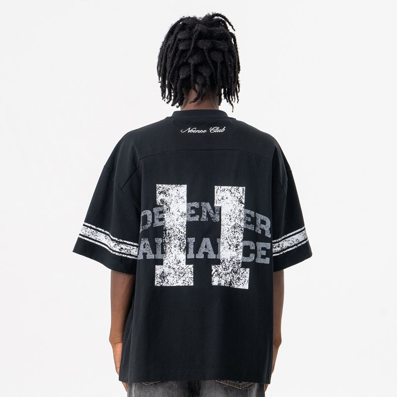Vintage 90s Hip Hop Clothing Summer No. 11 Printed V-Neck Loose Short Sleeve T-Shirt