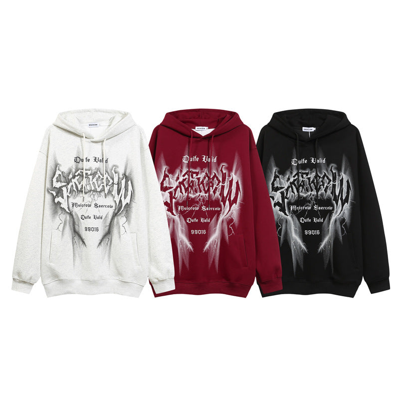 Streetwear Hoodie Hip Hop Graffiti Lightning Alphabet Print Sweater Men