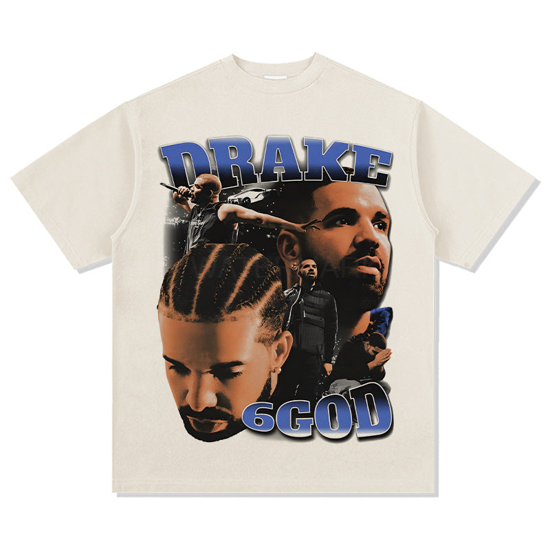 Cool t rapper DRAKE hip hop vintage washed short sleeve heavy t-shirt VINTAGE