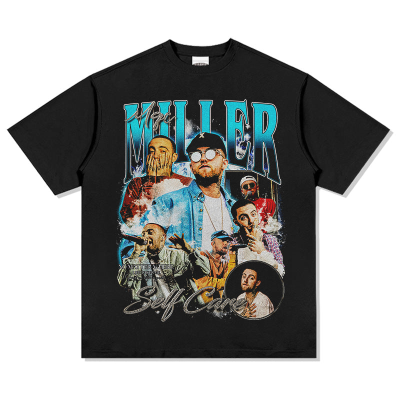 Outfit streetwear vintage hip hop macmiller print short sleeve t-shirt
