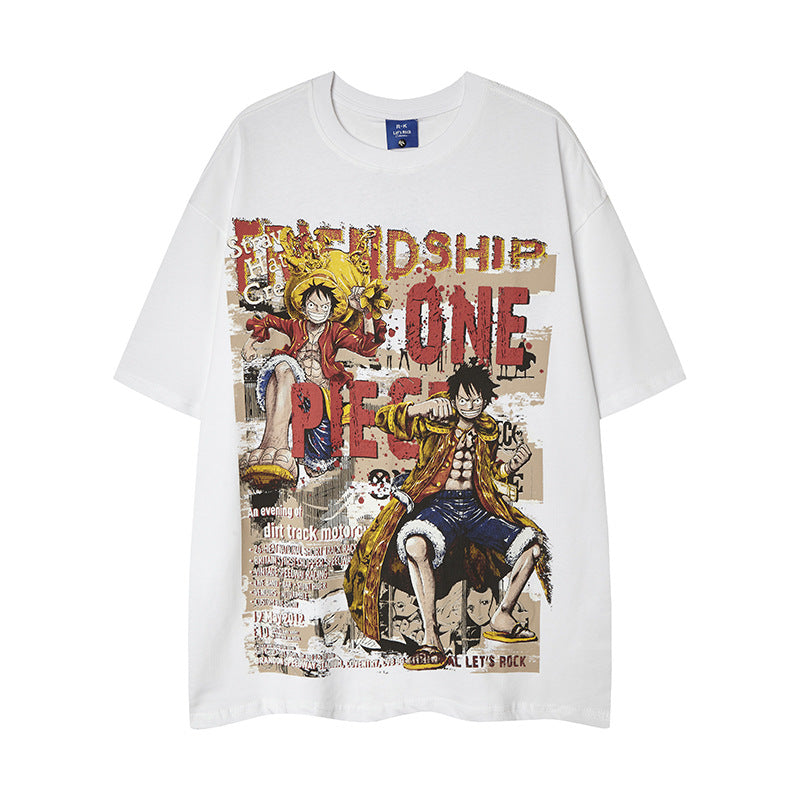 Nyc T Shirt Cartoon Luffy Printed Short Sleeve T-Shirt Loose Top