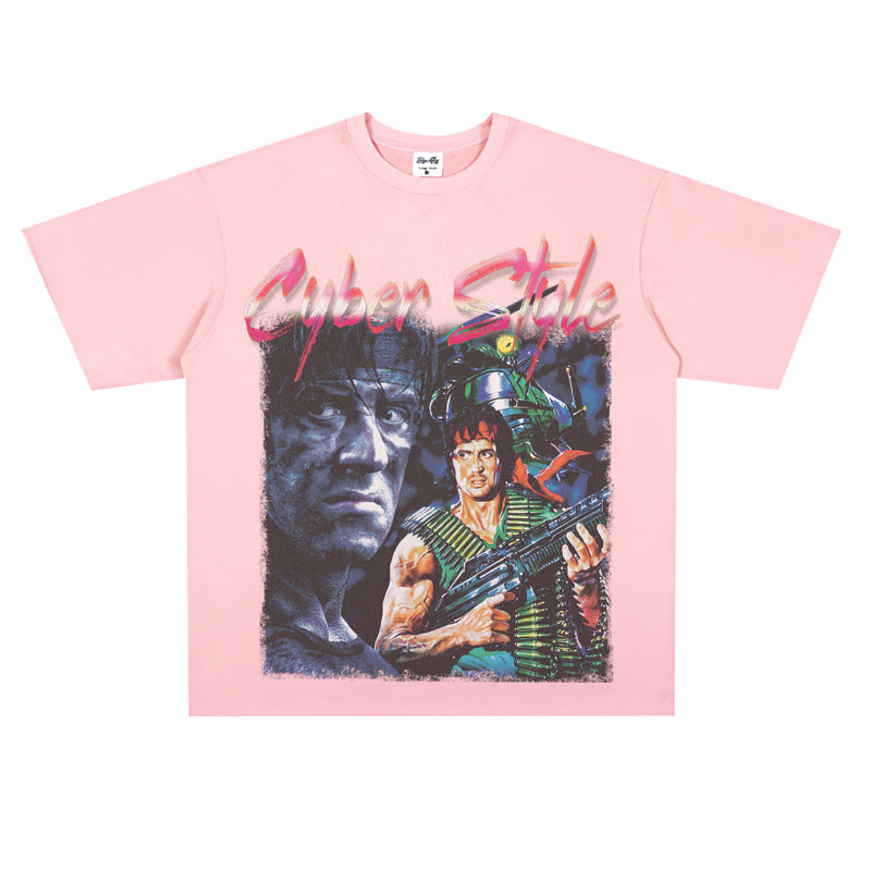 Film Star T Shirt Cotton Short Sleeve Loose Retro American Design T-shirt Men