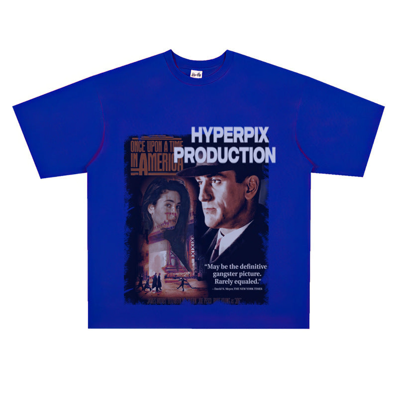 Film Star T Shirt Trendy Cotton Short Sleeve Loose round Neck American Retro T-shirt for Men