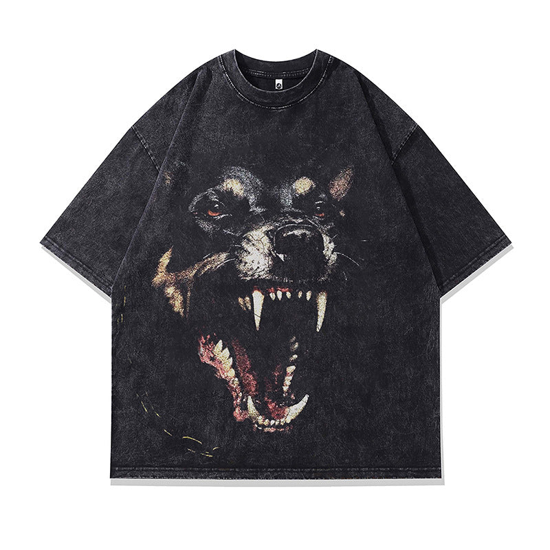 Ropa Vintage Hombre Doberman Printed Washed Old Short Sleeve T-Shirt