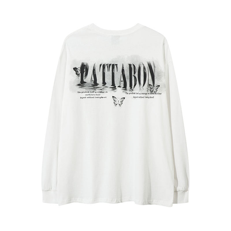 Marcas De Streetwear Butterfly Print Necklace Sweater Loose Long Sleeve T-Shirt