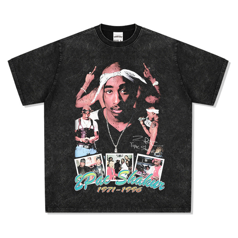 Marcas streetwear usa vintage hip hop tupac print short sleeve t-shirt