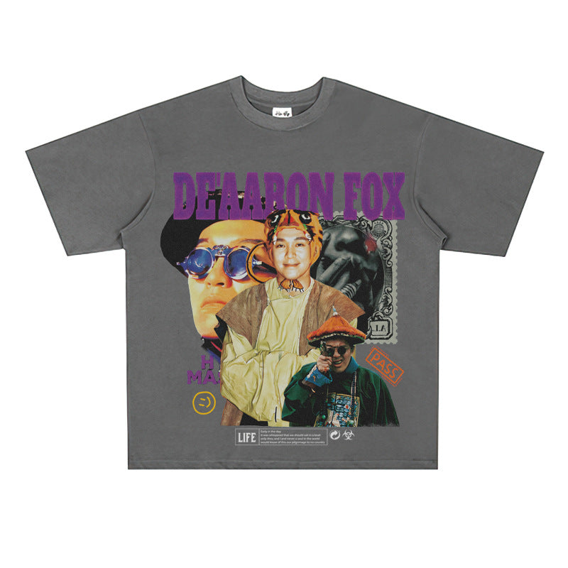 Film Star T Shirt Short Sleeve American Retro Loose-Fitting Pure Cotton T-shirt Men