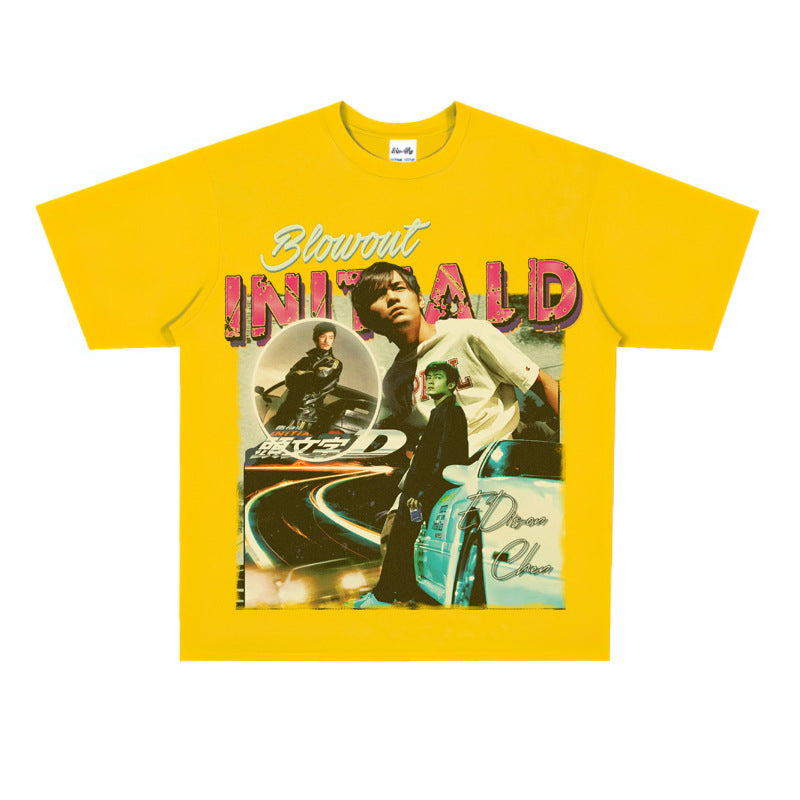 Film Star T Shirt Jay Chou Short Sleeve Retro Street Printed round Neck T-shirt for Men and Women
