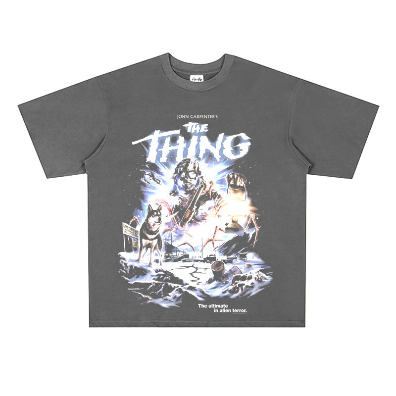 Film Star T Shirt Cotton Loose Nostalgic Short Sleeve American Retro Fashion Printed T-shirt for Men
