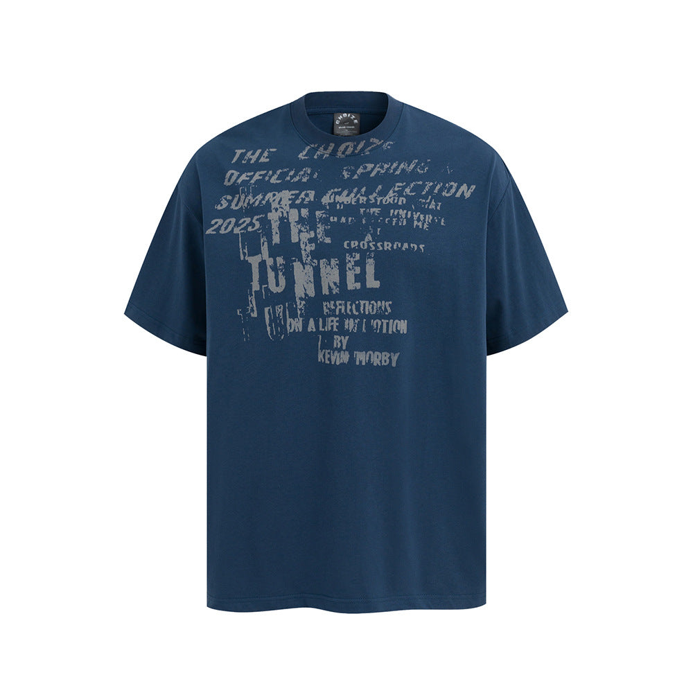 Nostalgia T Shirts Vintage Washed Alphabet T-Shirt Loose Crew Neck Top