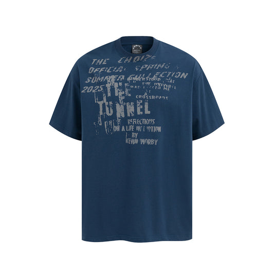 Nostalgia T Shirts Vintage Washed Alphabet T-Shirt Loose Crew Neck Top