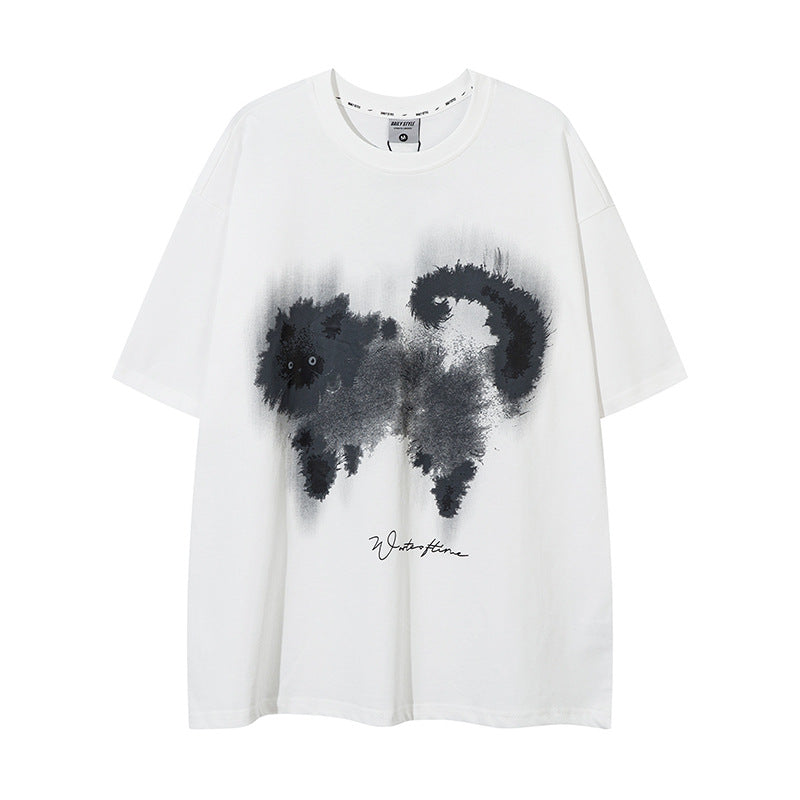 1990 Fashion T-Shirt Cat Print Short Sleeve
