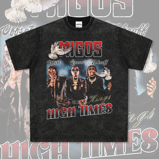 Cool t rapper hip hop team Migos print short sleeve wash