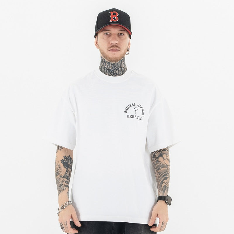 Vintage 90s Hip Hop Clothing Summer Embroidery Casual Short Sleeve T-Shirt
