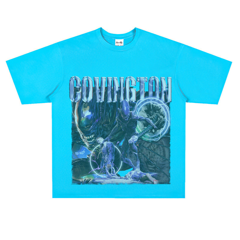 Film Star T Shirt Cotton Short Sleeve Loose Retro Design round Neck Heavy T-shirt Men