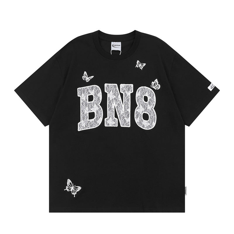 US drip outfits Summer Vintage Embroidery Meter Casual Loose Short Sleeve T-Shirts