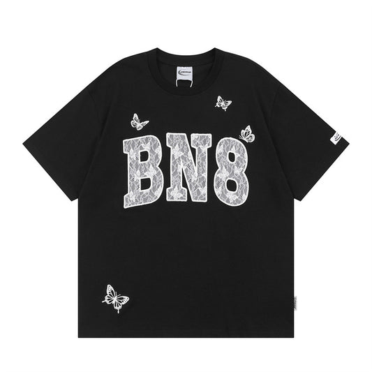 US drip outfits Summer Vintage Embroidery Meter Casual Loose Short Sleeve T-Shirts