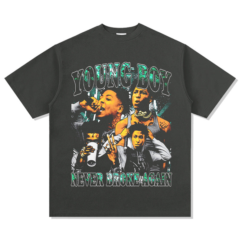 Marcas streetwear usa vintage hip hop Young Boy print short sleeve t-shirt
