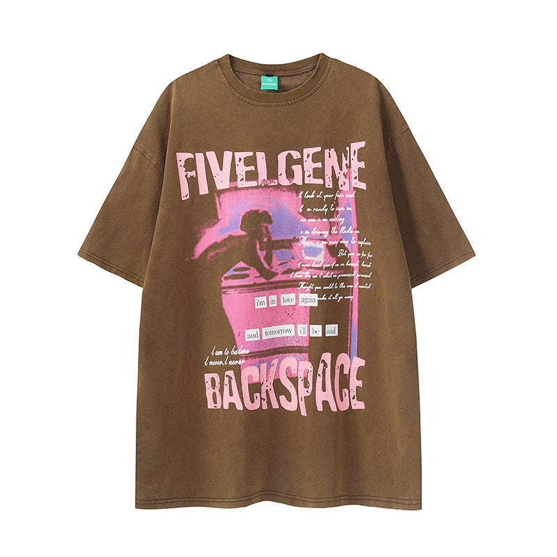 Hip Hop Clothes New York Vintage Wash Make Old Short Sleeve T-Shirt
