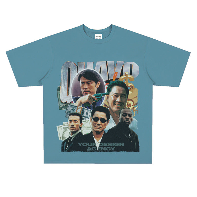 Film Star T Shirt Loose Japanese Style Retro Street Cotton T-shirt Men