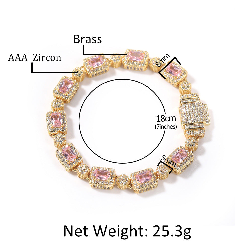 Bracelet Gold Plated Copper Inlaid Zircon Hip Hop Bracelet ins Spectrum St. Valentine's