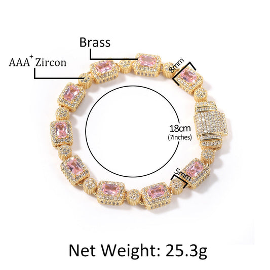 Bracelet Gold Plated Copper Inlaid Zircon Hip Hop Bracelet ins Spectrum St. Valentine's